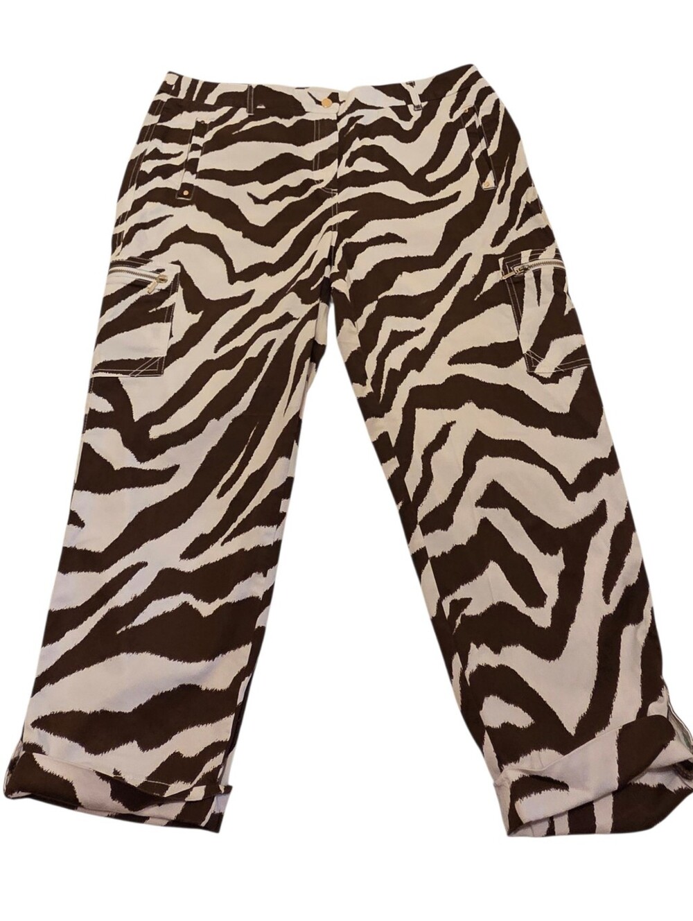 Chico's Animal Print Cargo Brown White Cropped Pants Y2K 90's Size XL (3P)